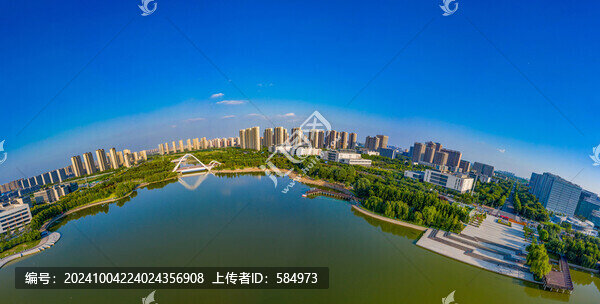 航拍鄭州天健湖公園城市綠色濕地