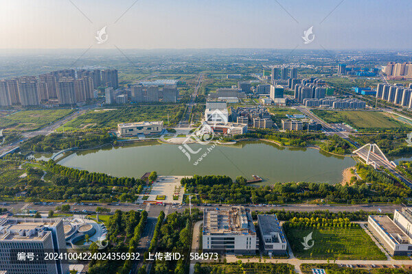 航拍鄭州天健湖公園城市綠色濕地