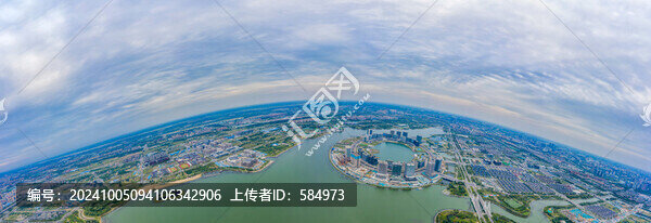 航拍鄭州北龍湖金融島環(huán)形建筑群