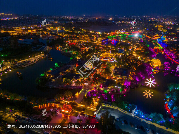 航拍河南開封清明上河園夜景光影