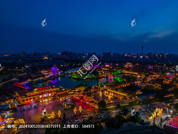 航拍河南開封清明上河園夜景光影