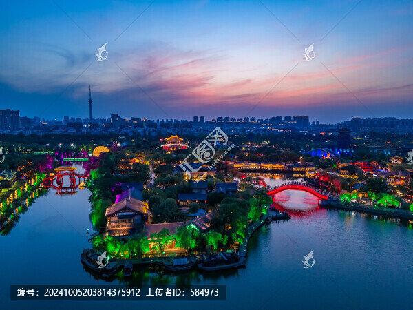 航拍河南開(kāi)封清明上河園夜景光影