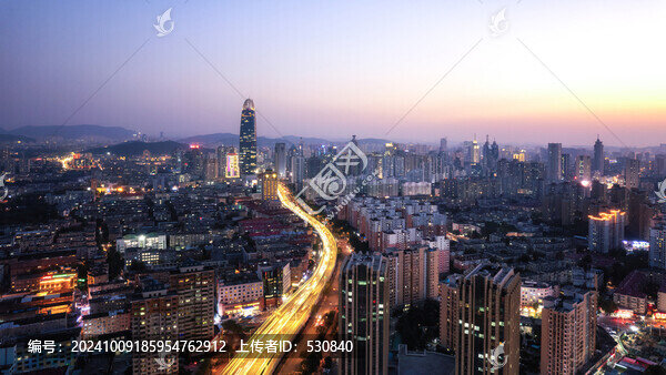 航拍濟(jì)南城市天際線夜景