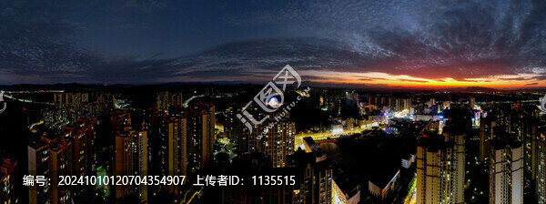 航拍城市晚霞