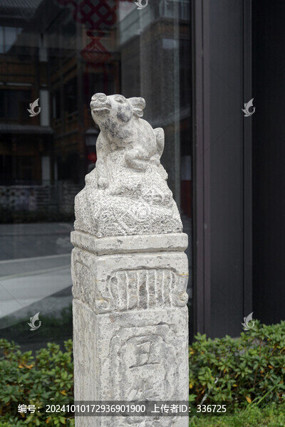 文殊院拴馬樁丑牛生肖石雕