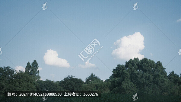 天空云朵襯托著風(fēng)景的樹(shù)木