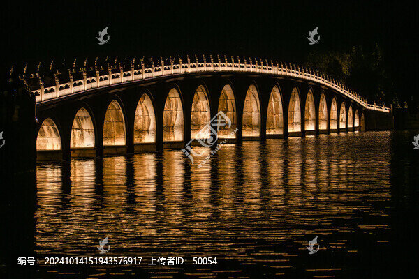 北京頤和園十七孔橋燈光夜景