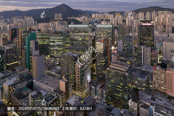 香港觀塘商貿(mào)區(qū)航拍城市風光夜景