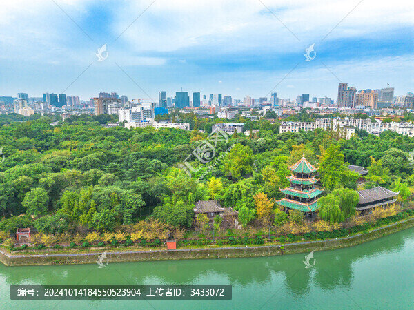 四川成都望江樓公園航拍