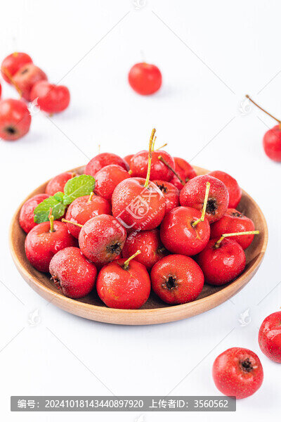 新鮮山楂果山里紅高清特寫圖片