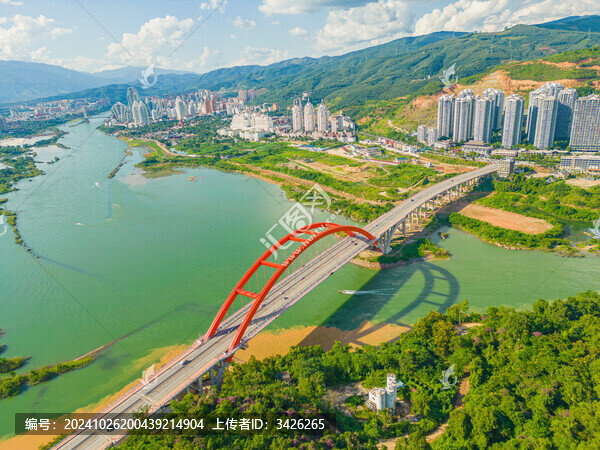 航拍西雙版納景洪市黎明大橋