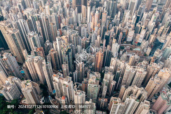 中國香港中環(huán)密集建筑航拍風光