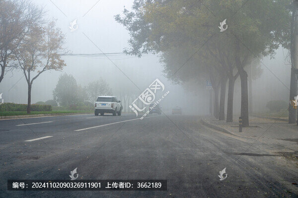 濃霧中的城市道路