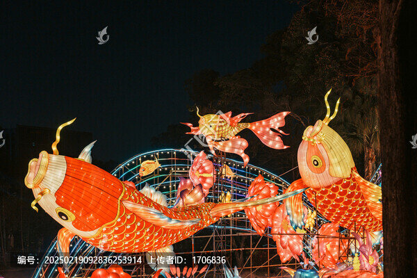 夜間大型鯉魚花卉彩燈藝術(shù)景觀