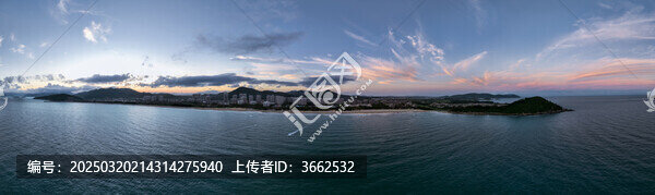 海南萬(wàn)寧海岸線晚霞全景