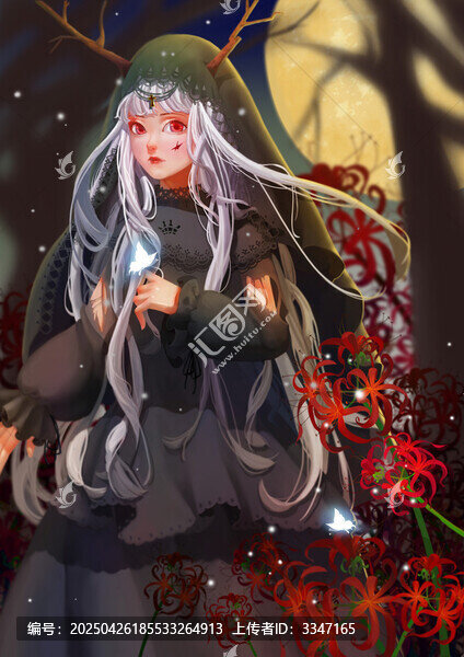 月夜下的神秘精靈少女