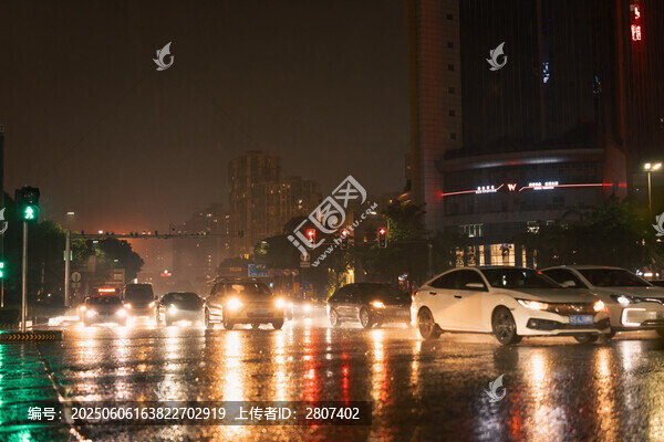 雨夜城市街道車流景象