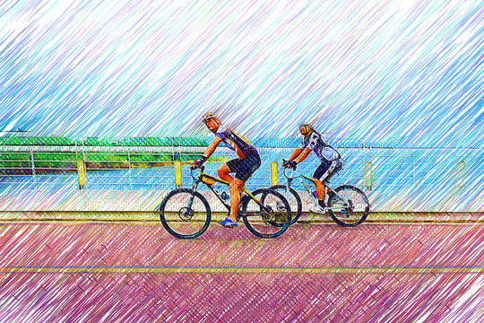 骑自行车抽象装饰画
