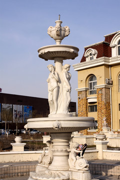 雕塑 美女 艺术 喷泉