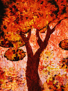 抽象油画 秋树