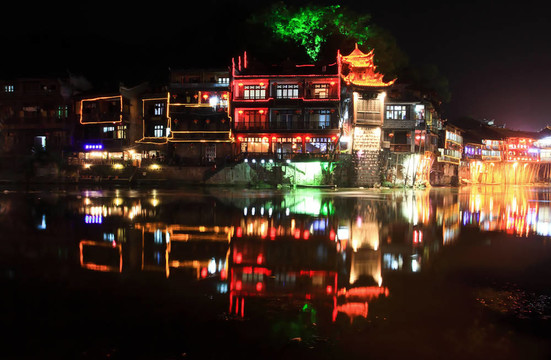 在中国的凤凰古城夜景