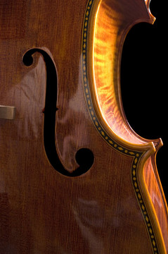 在黑色背景上的大提琴