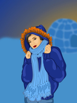 一个穿着温暖冬天夹克的女孩的插图