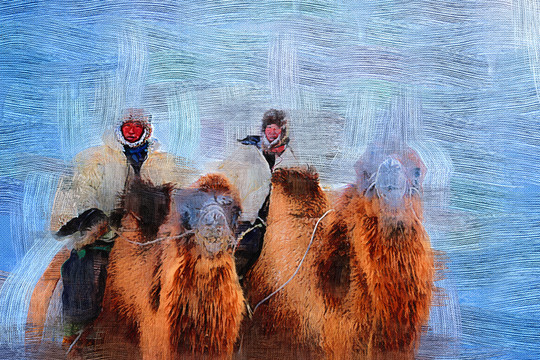 电脑油画 骑骆驼的蒙古人