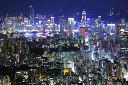 香港的建筑在夜晚