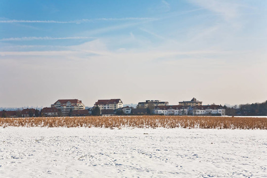 冬季与雪和住宅区的美丽景观