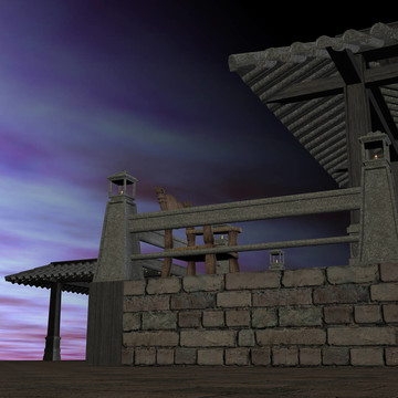 黎明幻想寺。3D渲染一个梦幻主题的背景用法。
