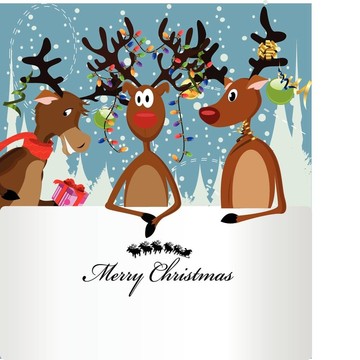 圣诞快乐卡片与三快乐驯鹿和文本框