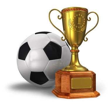 金色奖杯杯和足球