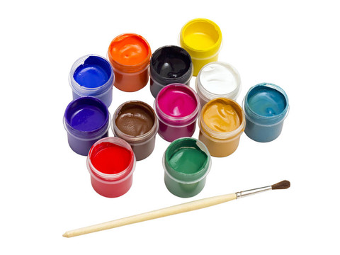 丰富多彩的水粉颜料和画笔
