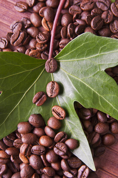 咖啡工业自然环境中的烘焙咖啡豆
