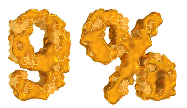 蜂蜜字体9数字和%标记隔离