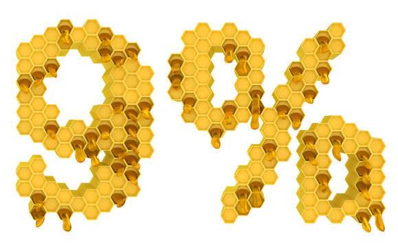 蜂蜜字体9数字和%标记隔离