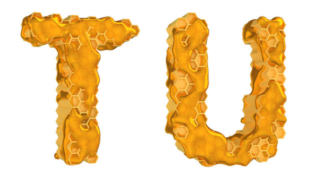 蜂蜜字体T和U字母孤立