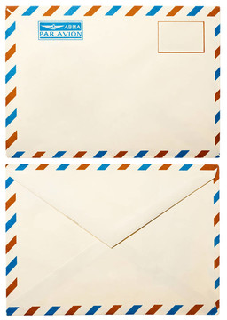 旧信封由俄罗斯和法兰西马前空气标志，背面白色隔离