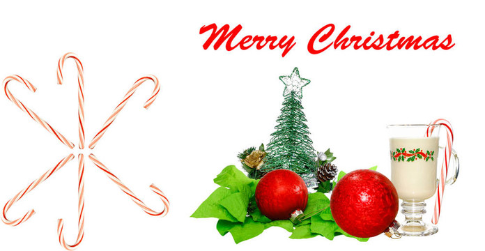 一个蛋酒庆祝圣诞节装饰圣诞树和装饰品；糖果；白。