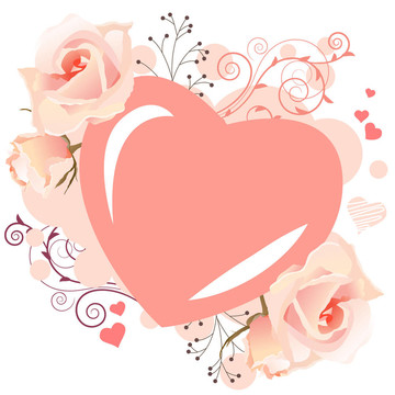 玫瑰和漩涡微妙的粉红色心形框架