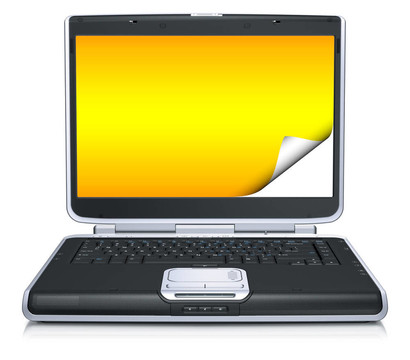 具有白色背景的创意冰壶屏幕的笔记本电脑3D模型