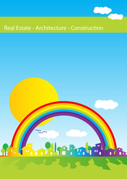 手册封面-房地产；建筑；建筑企业房屋的轮廓和彩虹