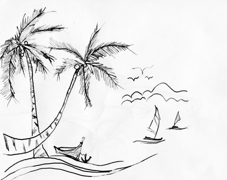 海边椰树 钢笔手绘 合层