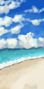 蓝天白云抽象画大海抽象画