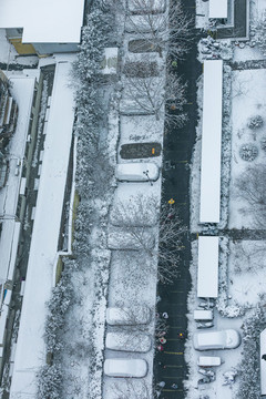 城市雪景航拍
