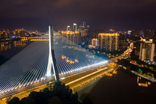 航拍闽江福州三县洲大桥夜景