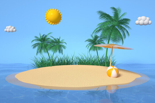 3D渲染的阳光棕榈海滩背景