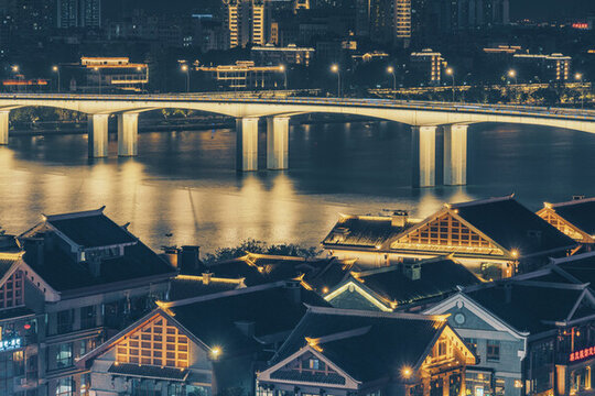 柳州窑埠古镇与文昌大桥夜景