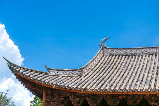 云南大理巍山古城等觉寺太阳宫的屋顶飞檐